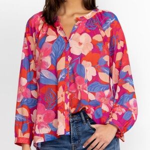 JOHNNY WAS Giverney Gardens Raglan Poet Blouse Floral Button-Up Blouse Size XS